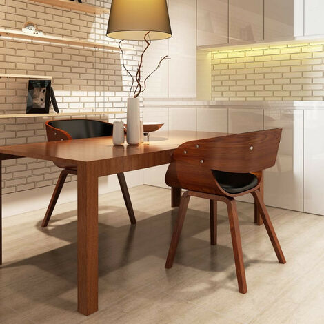 Chaises de salle à manger 2pcs Marron Bois courbé et similicuir (1/5)