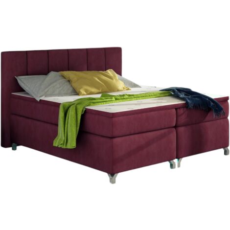 Lit boxspring 180x200 tissu bordeaux Balfor (1/4)