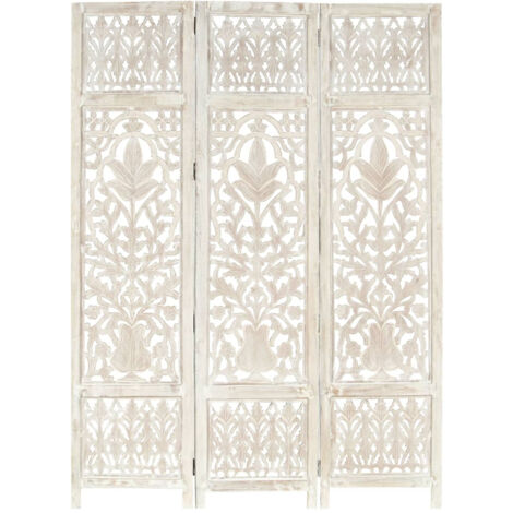 Cloison de séparation 3 panneaux Blanc 120x165 Bois manguier 2 (1/5)