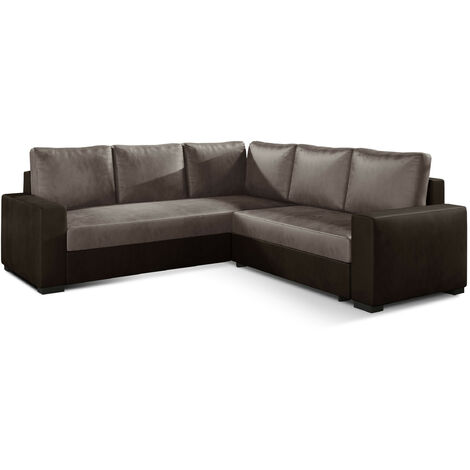 Canapé d'angle convertible velours marron clair et foncé Travor 235cm (1/5)