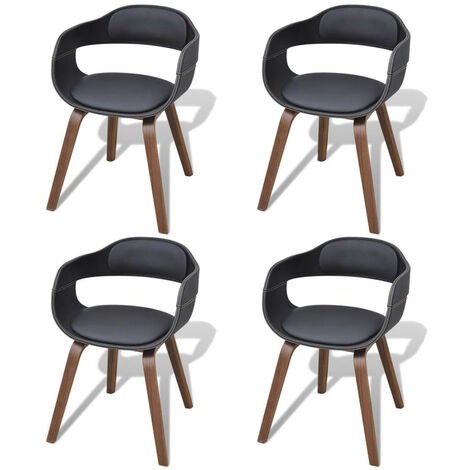 Chaises de salle à manger 4 pcs Noir Bois courbé et similicuir 2 (1/5)