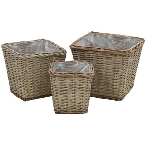 Lits surélevés 3 pcs Osier avec doublure en PE 3 (1/5)