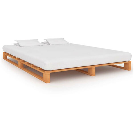 Cadre de lit de palette Marron Bois de pin massif 200x200 2 (1/5)