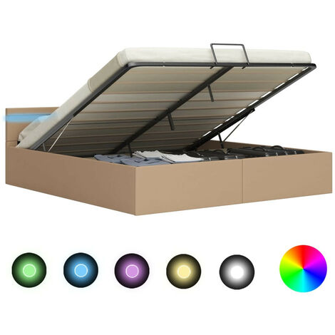 Lit à rangement et LED Cappuccino Similicuir 160x200 (1/5)