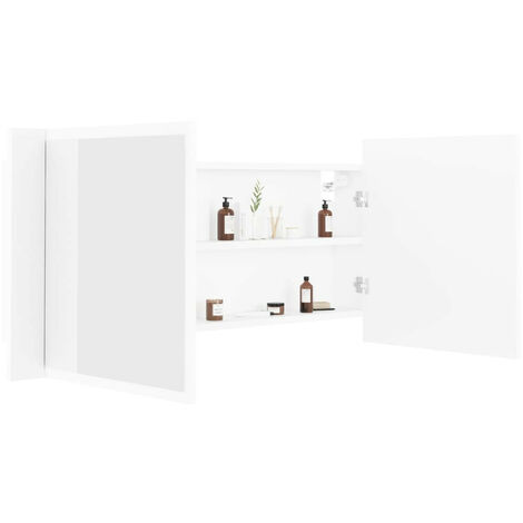 Armoire de salle de bain à miroir à LED Blanc 100x12x45 (1/5)