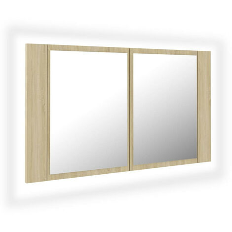 Armoire de salle de bain à miroir à LED Chêne sonoma 80x12x45 (1/5)