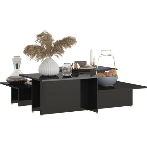 Tables basses 2 pcs Noir brillant 111,5x50x33 cm (1/5)
