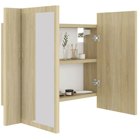 Armoire de salle de bain à miroir à LED Chêne sonoma 60x12x45 (1/5)