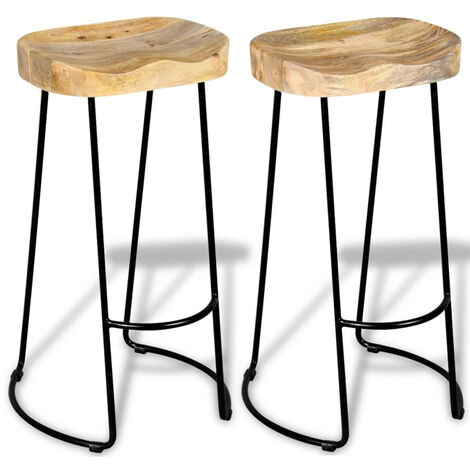 Lot de 2 tabouret en bois massif et métal noir LOKA - Assise 76cm (1/5)