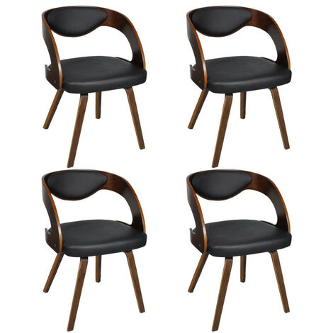 Chaises de salle à manger 4pcs Marron Bois courbé et similicuir (1/5)