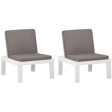 Chaises de salon de jardin avec coussins 2 pcs Plastique Blanc (1/5)