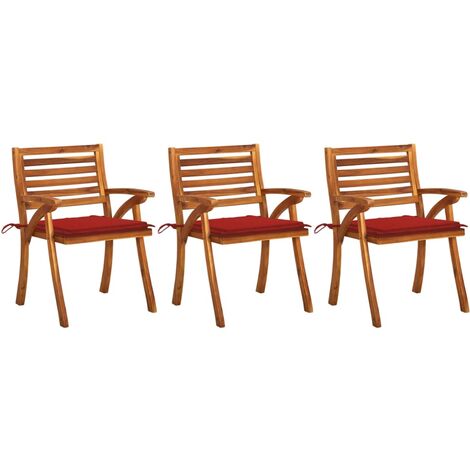 Chaises à dîner de jardin avec coussins 3 pcs Acacia massif 6 (1/5)