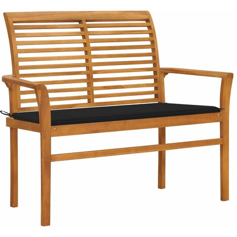 Banc de jardin avec coussin noir 112cm Bois de teck massif 2 (1/5)