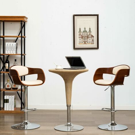 Chaises de bar 2 pcs Crème Bois courbé et similicuir 2 (1/5)