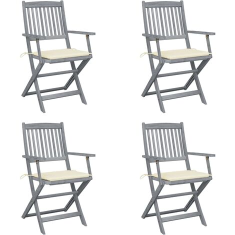 Chaises pliables d'extérieur 4 pcs avec coussins Bois d'acacia 51 (1/5)