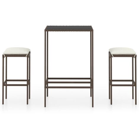 Meuble de bar de jardin 3 pcs et coussins Résine tressée Marron 3 (1/5)