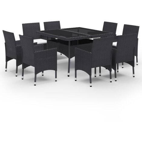 Ensemble à dîner de jardin 9 pcs Résine tressée et verre Noir (1/5)