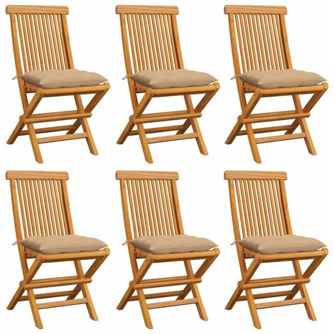 Chaises de jardin avec coussins beige 6 pcs Bois de teck massif 3 (1/5)
