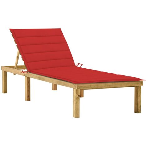 Chaise longue avec coussin rouge Bois de pin imprégné 3 (1/5)