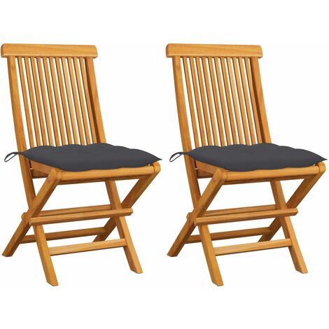 Chaises de jardin avec coussins anthracite 2 pcs Bois de teck 2 (1/5)
