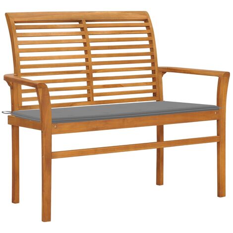 Banc de jardin avec coussin gris 112cm Bois de teck massif 2 (1/5)