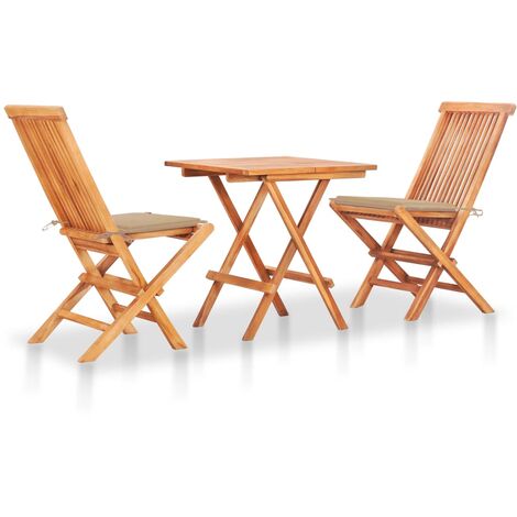 Ensemble de bistro 3pcs avec coussins beige Bois de teck massif (1/5)