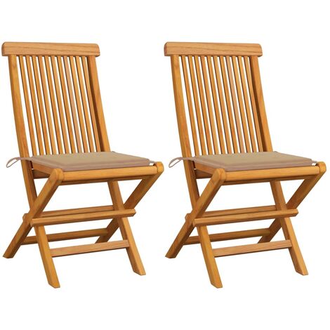Chaises de jardin avec coussins beige 2 pcs Bois de teck massif 2 (1/5)