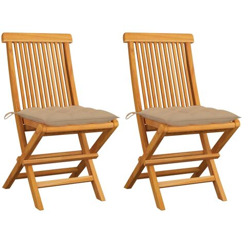 Chaises de jardin avec coussins beige 2 pcs Bois de teck massif (1/5)