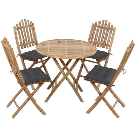 Mobilier à dîner d'extérieur pliable 5 pcs avec coussins Bambou 4 (1/5)