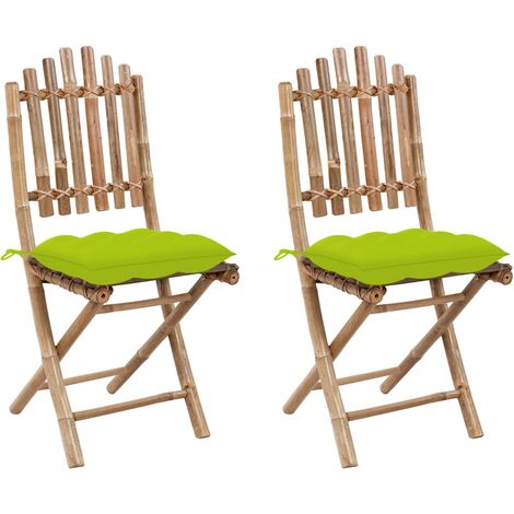 Chaises pliables de jardin 2 pcs avec coussins Bambou 14 (1/5)