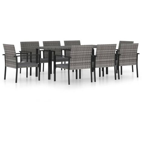 Ensemble de salle à manger de jardin 9 pcs Résine tressée Gris 2 (1/5)