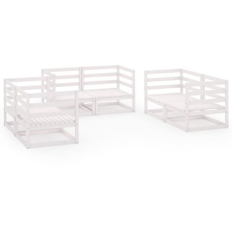 Salon de jardin 6 pcs Blanc Bois de pin massif 3 (1/5)