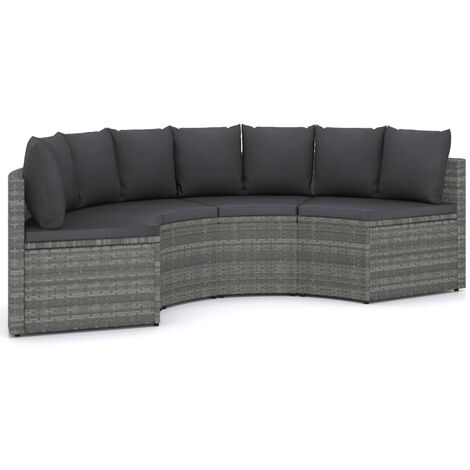 Salon de jardin 4 pcs avec coussins Résine tressée Gris 17 (1/5)