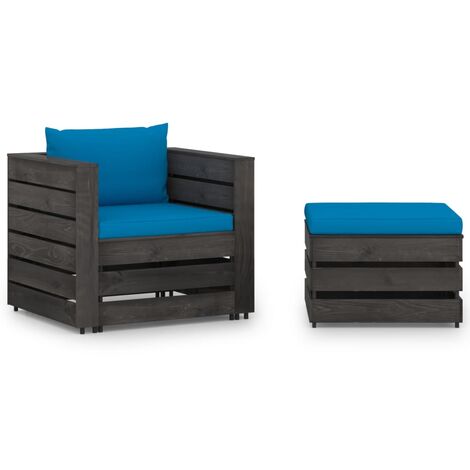 Salon de jardin 2 pcs avec coussins Bois imprégné de gris 9 (1/5)
