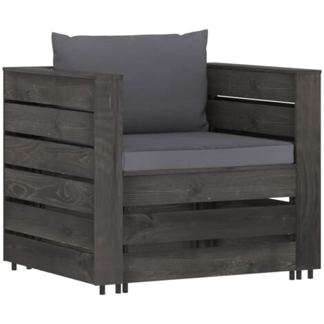 Salon de jardin 2 pcs avec coussins Bois imprégné de gris(569-numéroter Versailles (1/5)