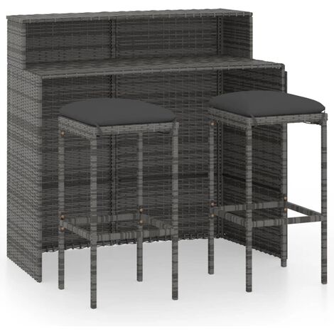Ensemble de bar de jardin avec coussins 3 pcs Gris (1/5)