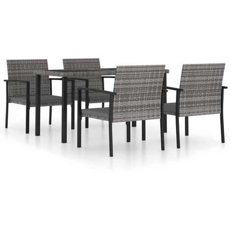 Ensemble de salle à manger de jardin 5 pcs Résine tressée Gris 4 (1/5)