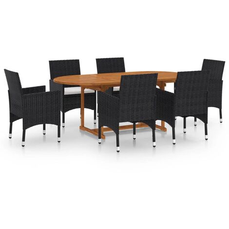 Ensemble de salle à manger de jardin 7 pcs Résine tressée Noir 5 (1/5)