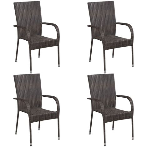 Chaises empilables d'extérieur 4 pcs Résine tressée Marron (1/5)