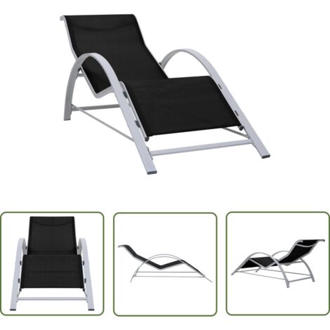 The Living Store Chaise longue textilène et aluminium noir - Chaise Longue - Mobilier De Jardin - Transat - Bain De Soleil - Textile (1/5)