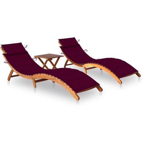 Chaises longues 2 pcs avec table et coussins Acacia solide 21 (1/5)