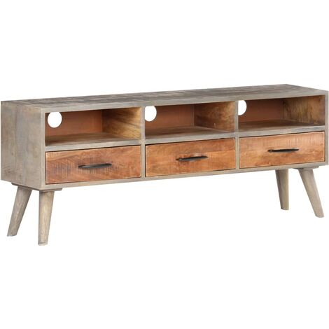 Meuble TV Gris 130x35x51 Bois massif de manguier brut (1/5)