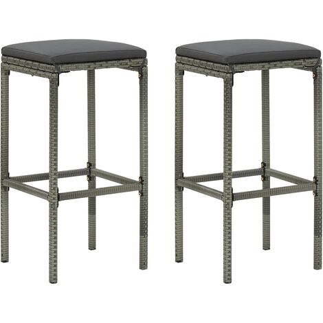 Tabourets de bar avec coussins 2 pcs Gris Résine tressée (1/5)