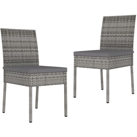 Chaises de salle à manger de jardin 2 pcs Résine tressée Gris 2 (1/5)