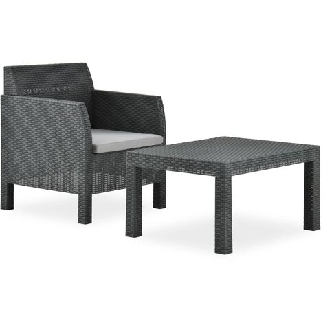 Salon de jardin 2 pcs avec coussin PP Anthracite (1/5)