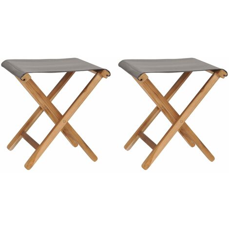 Chaises pliables 2 pcs Bois de teck solide et tissu Gris foncé (1/5)