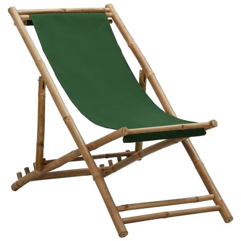 Chaise de terrasse Bambou et toile Vert (1/5)