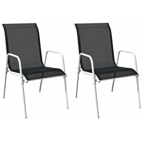 Chaises empilables de jardin 2 pcs Acier et textilène Noir (1/5)