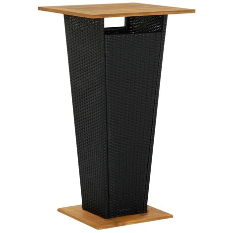 Table de bar Noir 60x60x110 cm Résine tressée et bois d'acacia (1/5)