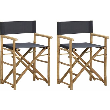 Chaises pliables de directeur 2 pcs Gris foncé Bambou et tissu (1/5)